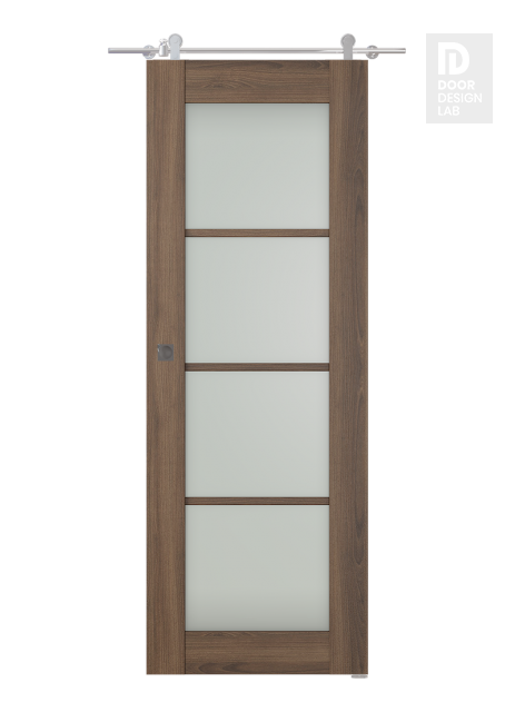 Avon 4 Lite Vetro Pecan Nutwood Modern Interior Barn Door by Belldinni