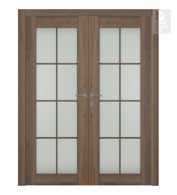 Avon 8 Lite Vetro Pecan Nutwood Modern Interior Double Swing Doors by Belldinni