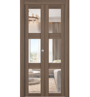 Avon 3 Lite Clear Vetro Pecan Nutwood Bi-folding doors