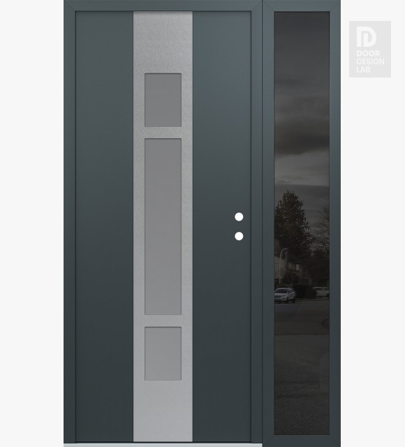 Modern Steel Front Door DIAMOND A9 52" X 80" ANTHRACITE/ANTHRACITE FROSTED GLASS PANEL STAINLESS STEEL LHI WITH SIDELITE MIRRORED GLASS