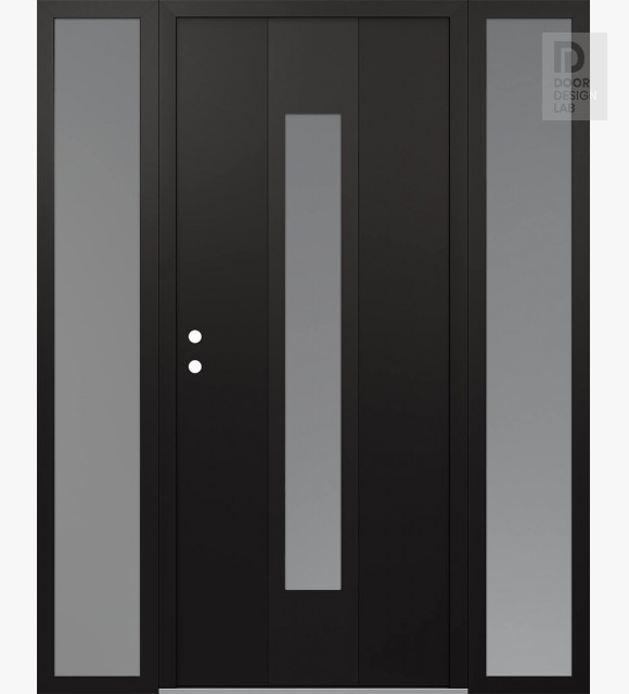 Modern Steel Front Door DIAMOND A1 68" X 80" BLACK/WHITE FROSTED GLASS PANEL BLACK RHI WITH 2 SIDELITES FROSTED GLASS