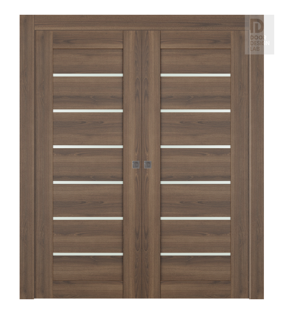 Avon 07-02 Vetro Pecan Nutwood Modern Interior Double Pocket Doors by Belldinni