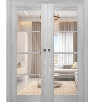 Avon 4 Lite Clear Vetro Ribeira Ash Double pocket doors