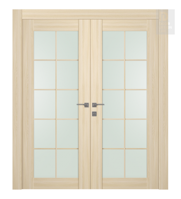 Avon 10 Lite Vetro Loire Ash Modern Interior Double Swing Doors by Belldinni