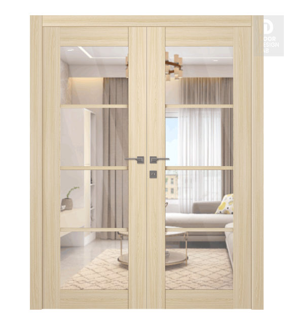 Avon 4 Lite Clear Vetro Loire Ash Modern Interior Double Swing Doors by Belldinni