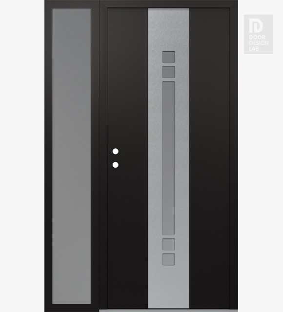 Modern Steel Front Door DIAMOND A4 48" X 80" BLACK/WHITE FROSTED GLASS PANEL STAINLESS STEEL RHI WITH SIDELITE FROSTED GLASS