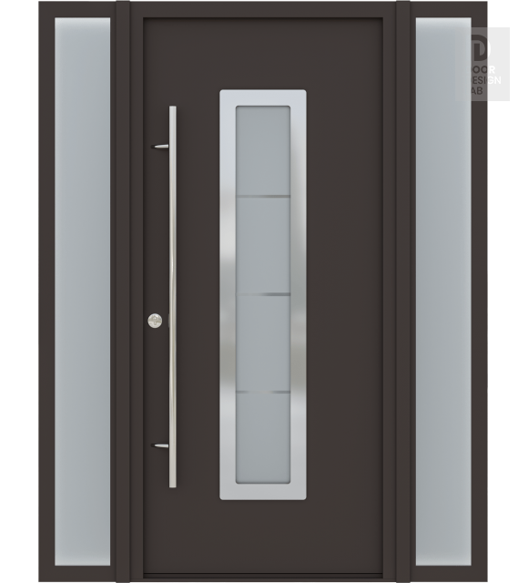 MODERN FRONT STEEL DOOR WITH SIDELITES ARGOS BROWN/WHITE 61 1/16" X 81 11/16" RHI