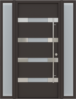 MODERN FRONT STEEL DOOR WITH SIDELITES AURA BROWN/WHITE 61 1/16" X 81 11/16" LHI 
