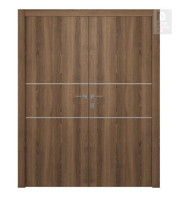 Optima 2H Pecan Nutwood Modern Interior Double Swing Doors by Belldinni