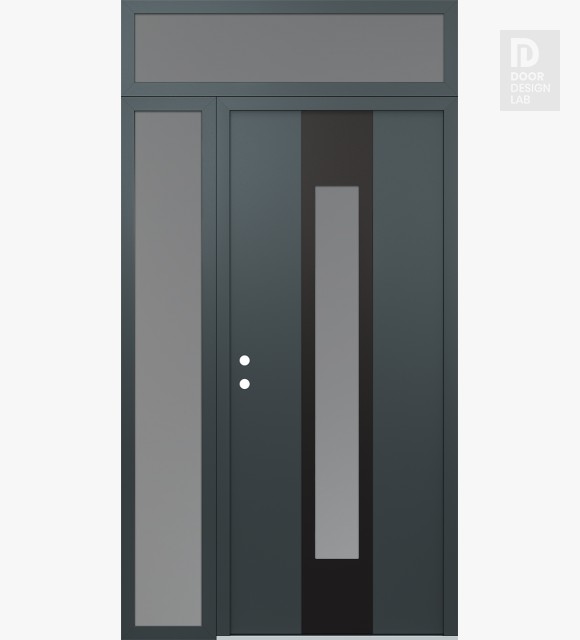 Modern Steel Front Door DIAMOND A1 48" X 96" ANTHRACITE/ANTHRACITE FROSTED GLASS PANEL BLACK RHI WITH SIDELITE AND TRANSOM FROSTED GLASS