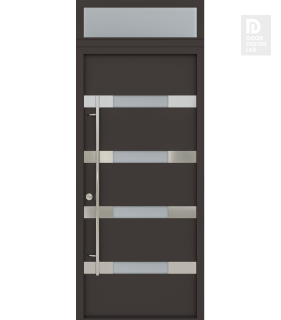 MODERN FRONT STEEL DOOR AURA BROWN/WHITE 37 7/16" X 95 11/16" RHI + TRANSOM