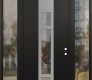 Modern Steel Front Door DIAMOND A9 68" X 96" BLACK/BLACK CLEAR GLASS PANEL STAINLESS STEEL LHI WITH 2 SIDELITES AND TRANSOM CLEAR GLASS