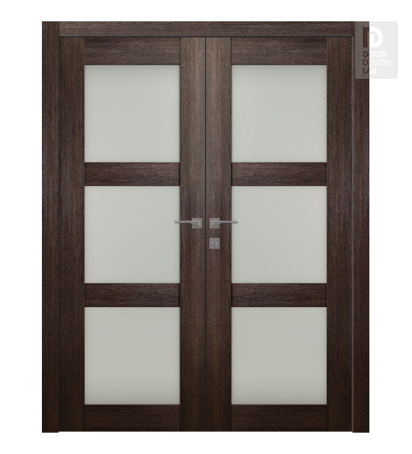 Avon 3 Lite Vetro Veralinga Oak Modern Interior Double Swing Doors by Belldinni