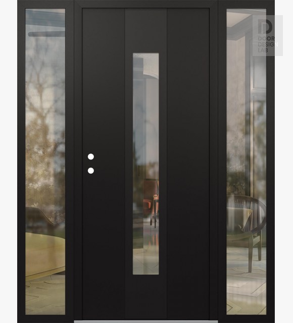 Modern Steel Front Door DIAMOND A1 68" X 80" BLACK/BLACK CLEAR GLASS PANEL BLACK RHI WITH 2 SIDELITES CLEAR GLASS