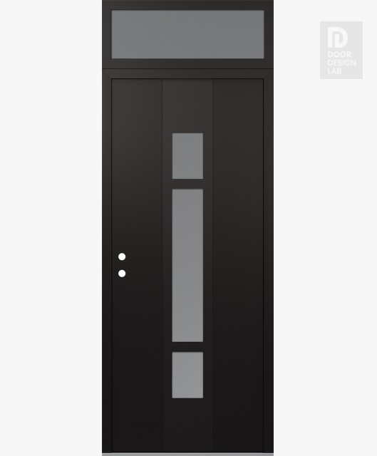 Modern Steel Front Door DIAMOND A9 36" X 96" BLACK/WHITE FROSTED GLASS PANEL BLACK RHI WITH TRANSOM FROSTED GLASS