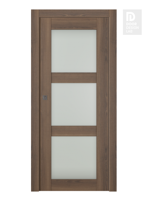Avon 3 Lite Vetro Pecan Nutwood Modern Interior Pocket Door by Belldinni