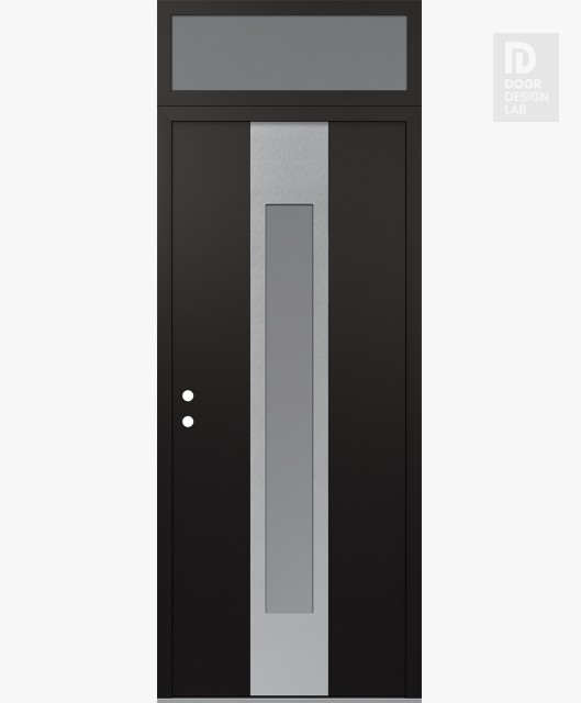 Modern Steel Front Door DIAMOND A1 36" X 96" BLACK/WHITE FROSTED GLASS PANEL STAINLESS STEEL RHI WITH TRANSOM FROSTED GLASS