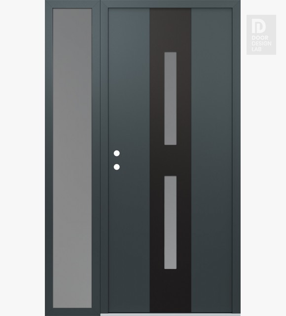 Modern Steel Front Door DIAMOND A6 48" X 80" ANTHRACITE/ANTHRACITE FROSTED GLASS PANEL BLACK RHI WITH SIDELITE FROSTED GLASS