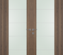 Avon 202 4H Vetro Pecan Nutwood Modern Interior Double Swing Doors by Belldinni