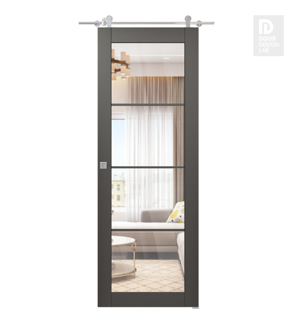 Avon 4 Lite Clear Vetro Gray Matte Modern Interior Barn Door by Belldinni