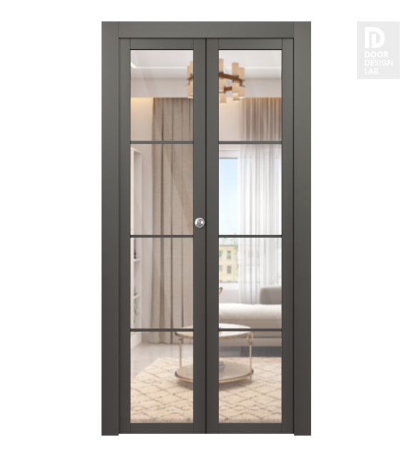 Avon 4 Lite Clear Vetro Gray Matte Modern Interior Bifold Doors by Belldinni