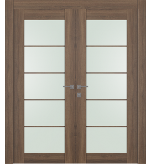 Avon 5 Lite Vetro Pecan Nutwood Double doors