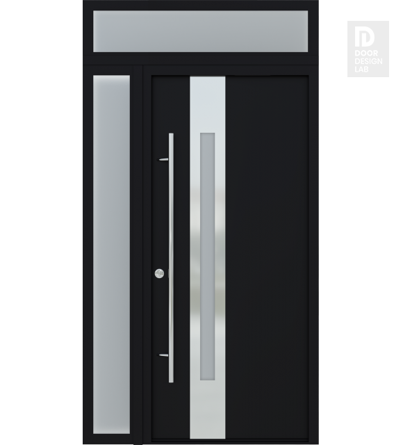 MODERN FRONT STEEL DOOR ZEPHYR BLACK/WHITE 49 1/4" X 95 11/16" RHI + SIDELITE LEFT/TRANSOM
