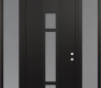 Modern Steel Front Door DIAMOND A9 60" X 96" BLACK/WHITE FROSTED GLASS PANEL BLACK LHI WITH 2 SIDELITES AND TRANSOM FROSTED GLASS