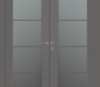 Avon 4 Lite Vetro Gray Matte Modern Interior Double Swing Doors by Belldinni