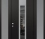Modern Steel Front Door DIAMOND A1 60" X 96" BLACK/BLACK MIRRORED GLASS PANEL STAINLESS STEEL RHI WITH 2 SIDELITES AND TRANSOM FROSTED GLASS