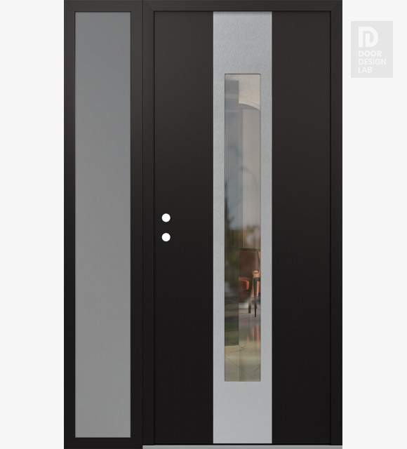 Modern Steel Front Door DIAMOND A1 48" X 80" BLACK/BLACK CLEAR GLASS PANEL STAINLESS STEEL RHI WITH SIDELITE FROSTED GLASS