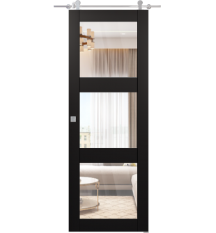 Avon 3 Lite Clear Vetro Black Matte Barn doors