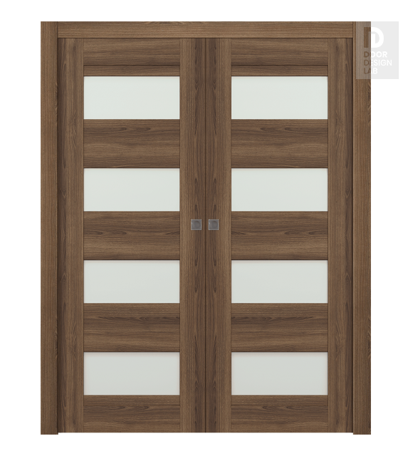 Avon 07-08 Vetro Pecan Nutwood Modern Interior Double Pocket Doors by Belldinni
