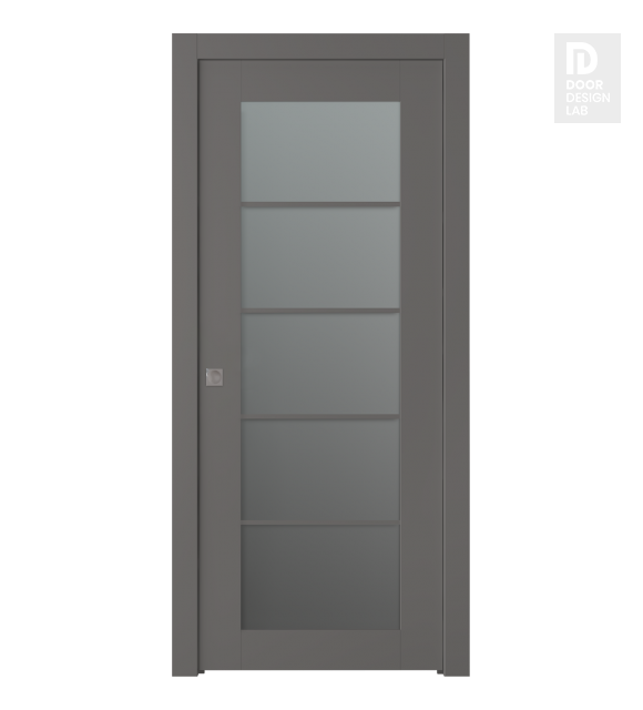 Avon 5 Lite Vetro Gray Matte Modern Interior Pocket Door by Belldinni