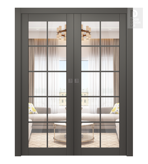 Avon 10 Lite Clear Gray Matte Modern Interior Double Pocket Doors by Belldinni