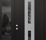 Modern Steel Front Door DIAMOND A6 52" X 96" BLACK/BLACK MIRRORED GLASS PANEL STAINLESS STEEL RHI WITH SIDELITE AND TRANSOM MIRRORED GLASS