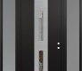 Modern Steel Front Door DIAMOND A6 64" X 96" BLACK/BLACK CLEAR GLASS PANEL STAINLESS STEEL LHI WITH 2 SIDELITES AND TRANSOM FROSTED GLASS