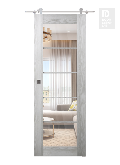 Avon 5 Lite Clear Vetro Ribeira Ash Modern Interior Barn Door by Belldinni