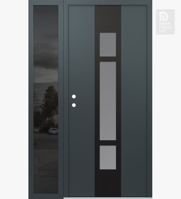 Modern Steel Front Door DIAMOND A9 52" X 80" ANTHRACITE/ANTHRACITE FROSTED GLASS PANEL BLACK RHI WITH SIDELITE MIRRORED GLASS