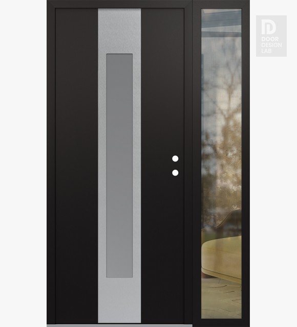 Modern Steel Front Door DIAMOND A1 50" X 80" BLACK/WHITE FROSTED GLASS PANEL STAINLESS STEEL LHI WITH SIDELITE CLEAR GLASS