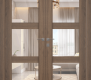 Avon 3 Lite Clear Vetro Pecan Nutwood Modern Interior Double Swing Doors by Belldinni