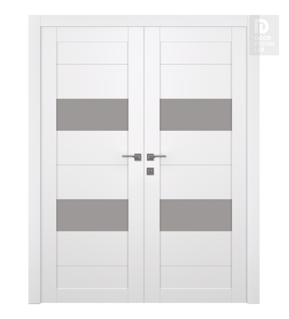 Berta Vetro Snow White Modern Interior Double Swing Doors by Belldinni