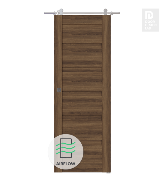 Louver Pecan Nutwood Modern Interior Barn Door by Belldinni