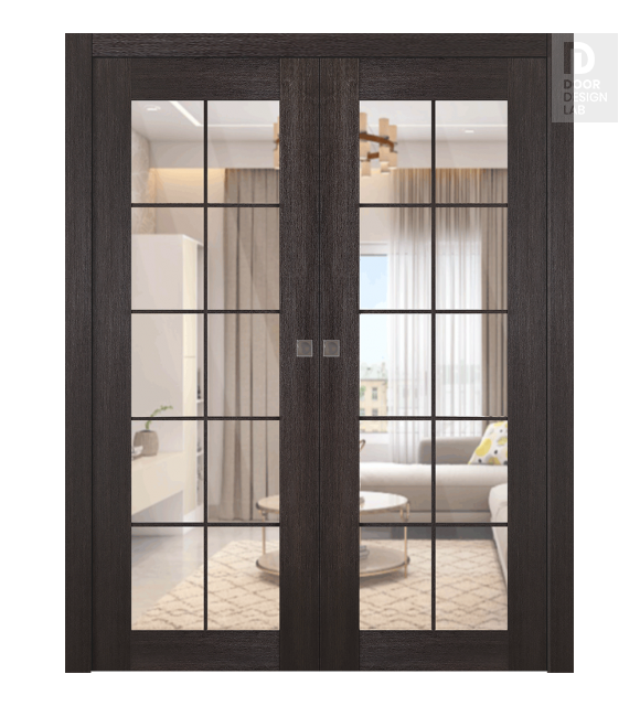 Avon 10 Lite Clear Veralinga Oak Modern Interior Double Pocket Doors by Belldinni