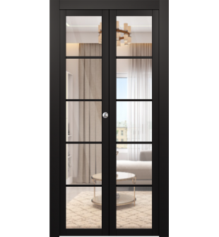 Avon 5 Lite Clear Vetro Black Matte Bi-folding doors