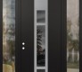 Modern Steel Front Door DIAMOND A9 60" X 96" BLACK/BLACK MIRRORED GLASS PANEL STAINLESS STEEL RHI WITH 2 SIDELITES AND TRANSOM CLEAR GLASS