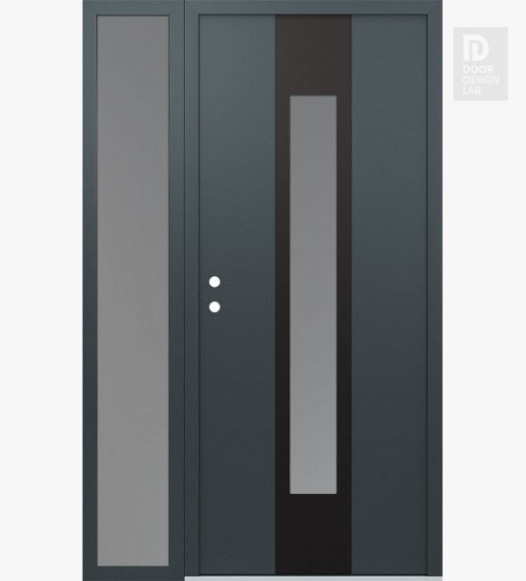 Modern Steel Front Door DIAMOND A1 52" X 80" ANTHRACITE/ANTHRACITE FROSTED GLASS PANEL BLACK RHI WITH SIDELITE FROSTED GLASS