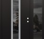 Modern Steel Front Door DIAMOND A1 50" X 80" BLACK/BLACK MIRRORED GLASS PANEL STAINLESS STEEL LHI WITH SIDELITE MIRRORED GLASS