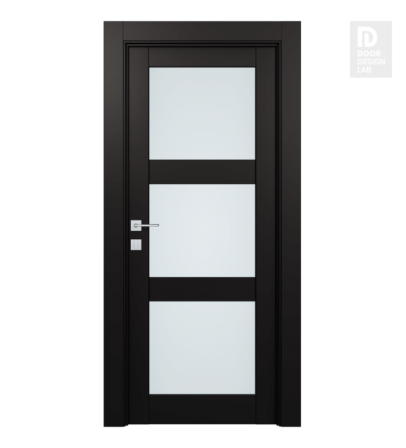 Avon 3 Lite Vetro Black Matte Modern Interior Door by Belldinni