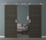 DOUBLE BARN DOOR LOUVER GRAY OAK 48" X 84" X 1 3/4" STAINLESS STEEL HARDWARE